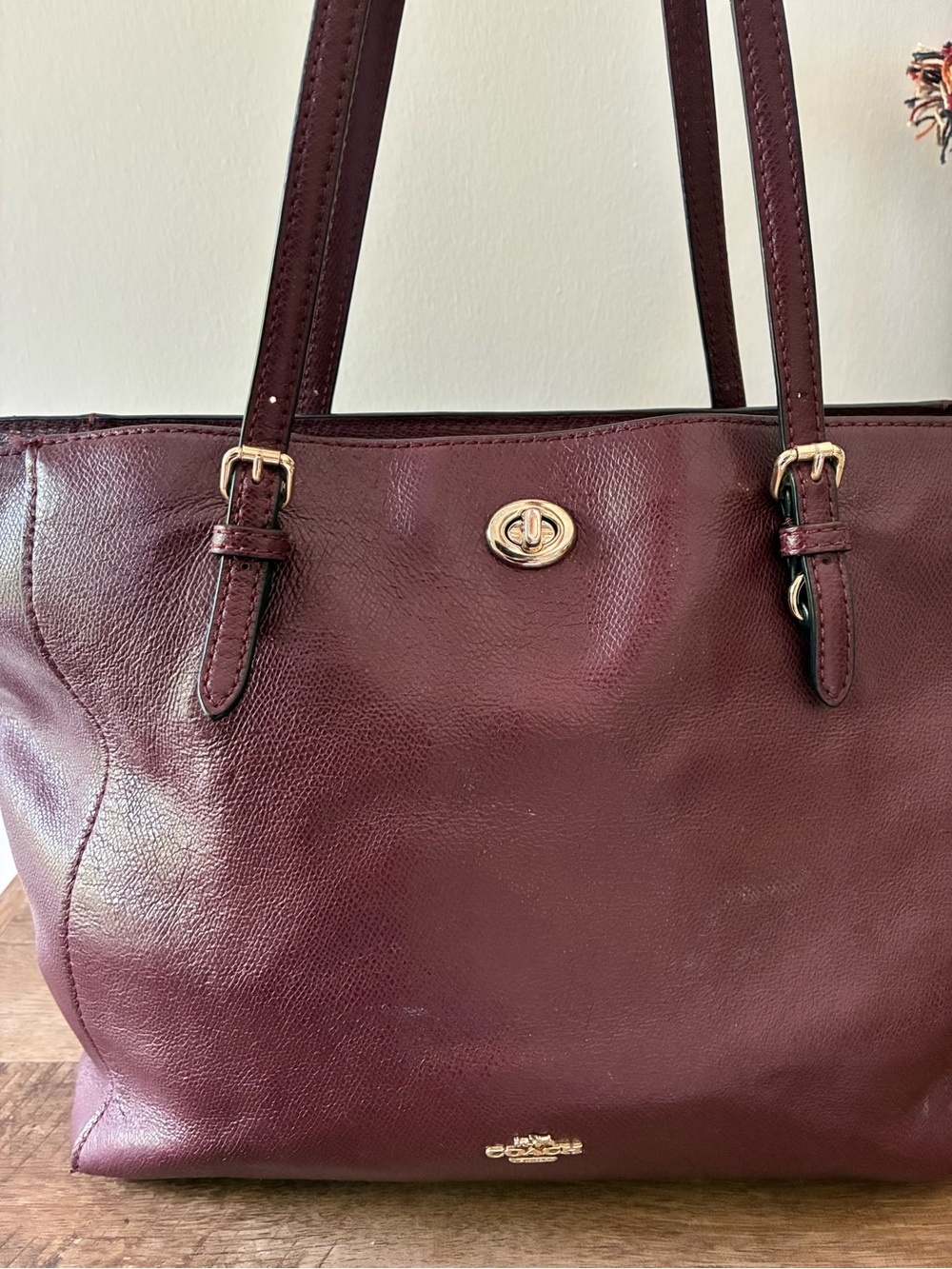 Coach Leather Turnlock Tote Purse, Oxblood Wine Red / Gold 36454 - Picture 2 of 16